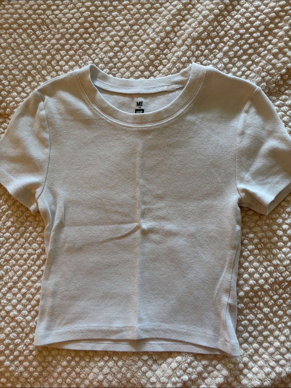Cropped White Ribbed Short Sleeve Tee